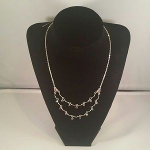 BRAND NEW SILVER NECKLACE /PINK & PURPLE CRYSTALS